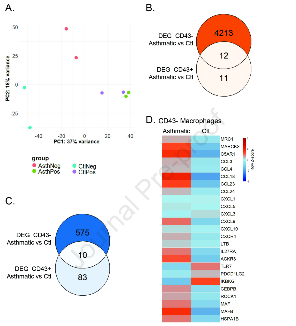 Figure 7 哮喘与对照 CD43⁻/CD43⁺ 巨噬细胞转录组差异